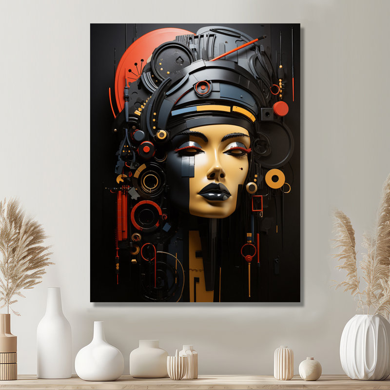 Portrait moderne géométrique de la beauté sub-saharienne II - art mural africain, salon, Toile tendue