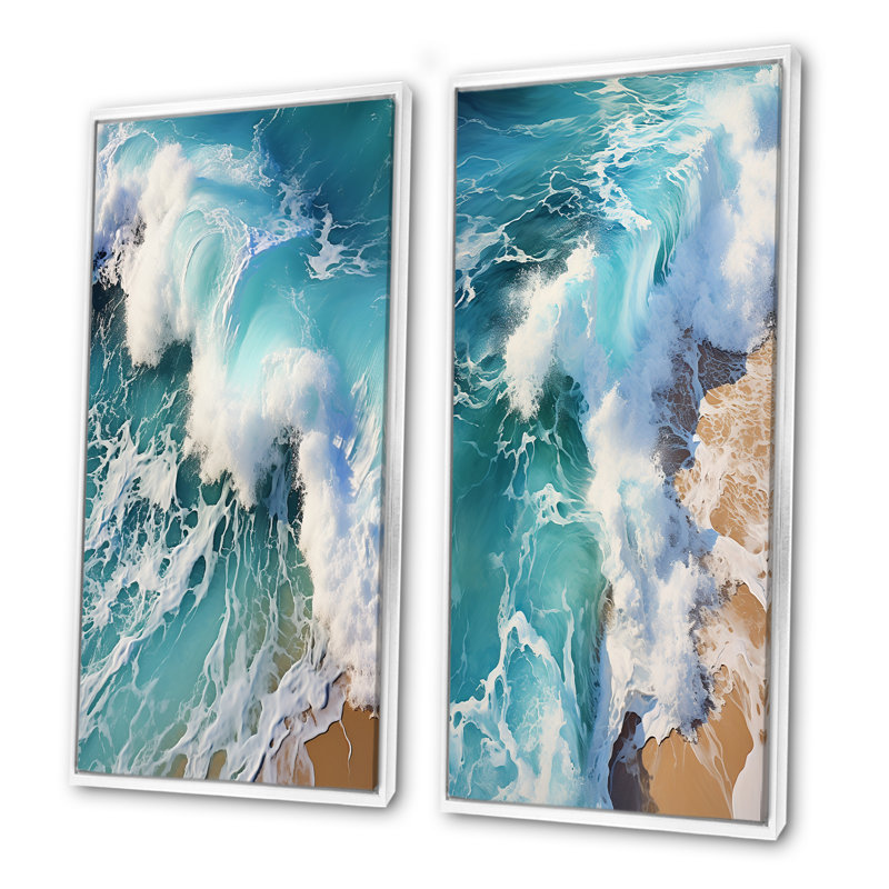 Tropical Ocean Breeze From Above I - Ensemble de salon mural 2 pièces Beach & Ocean, Cadre blanc, H 40 po x l 41 po