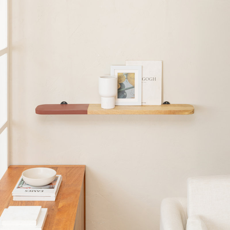 Ronella solid wood wall shelves, H 1 po x l 36 po x P 6 po, Naturel / bourgogne