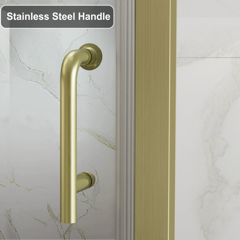 Brushed Gold Frameless Bi-Fold Shower Door with Clear Tempered Glass