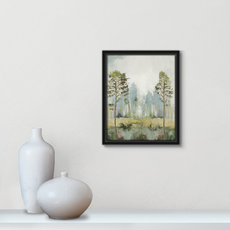 Teton Tall Green Trees II by Teton Pearce - Floater Frame Print on Canvas, 11.5" H x 9.5" W, Black