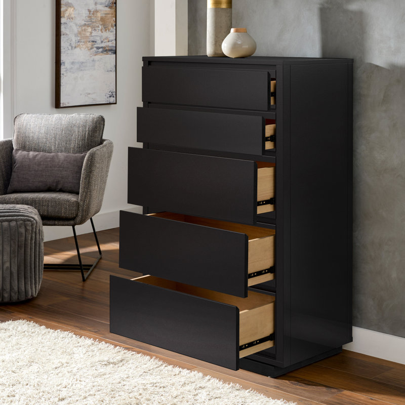 Ismail Danish-Inspired Modern 5-Drawer Chest, Black
