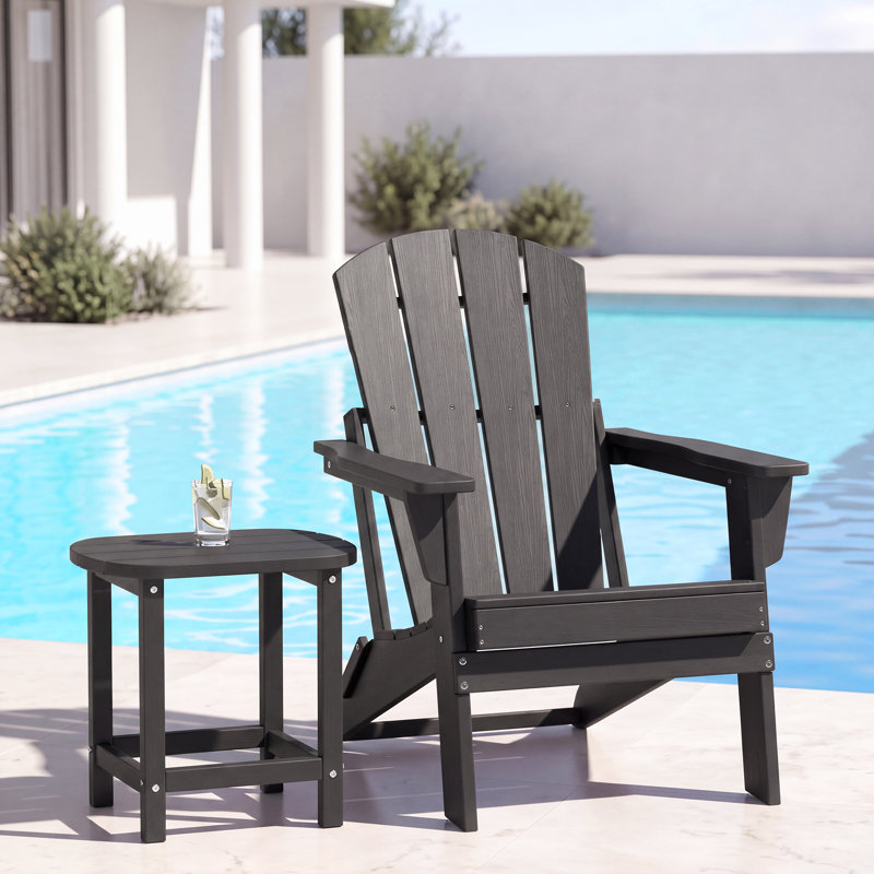 Chaise Adirondack pliante avec table d'appoint à un niveau, ensemble de sièges d'extérieur en PEHD résistant aux intempéries pour patio, véranda, jardin et bord de piscine
