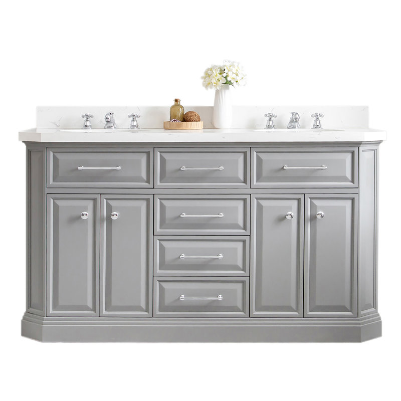 Palace 60'' W Double Vanity, Cashmere Gray, Stainless Steel