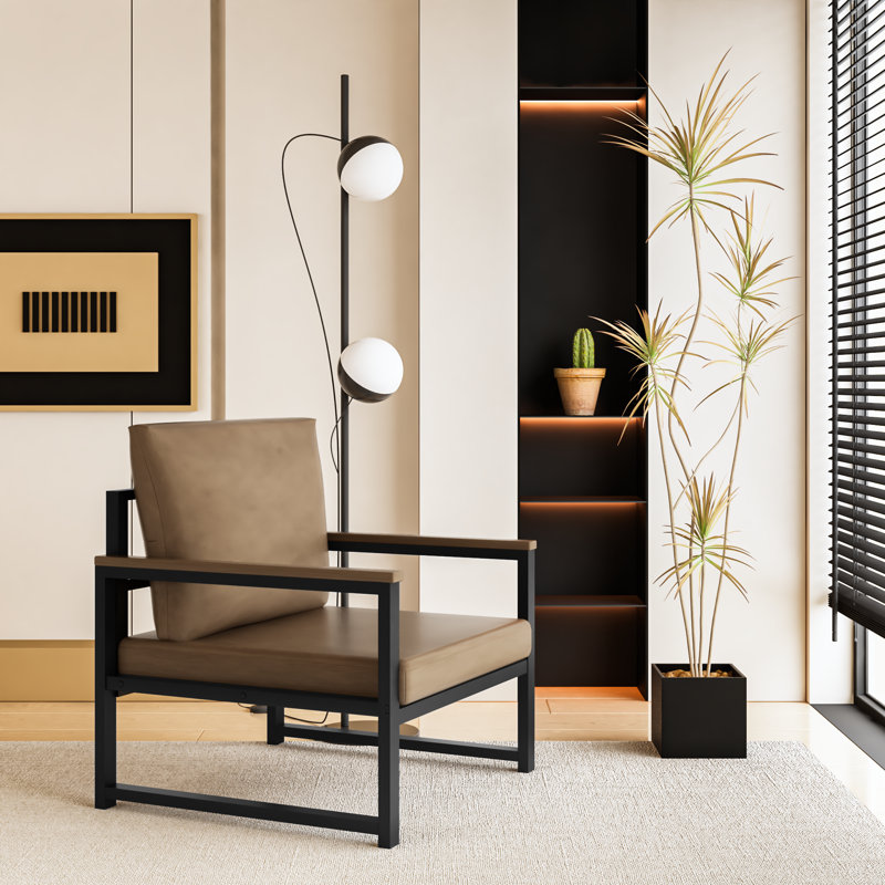 Zindanlari Faux Leather Armchair, Brown Faux Leather