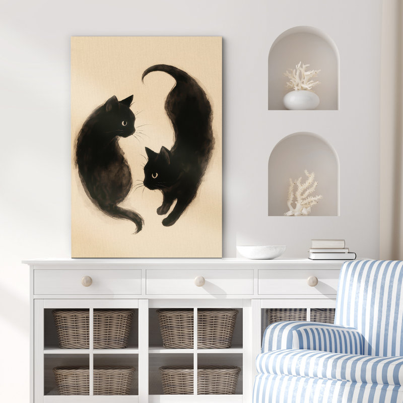 «Black Cats regardant les uns les autres», reproduction d'art sur toile encadrée, H 48 po x l 32 po x P 1,5 po, Toile tendue
