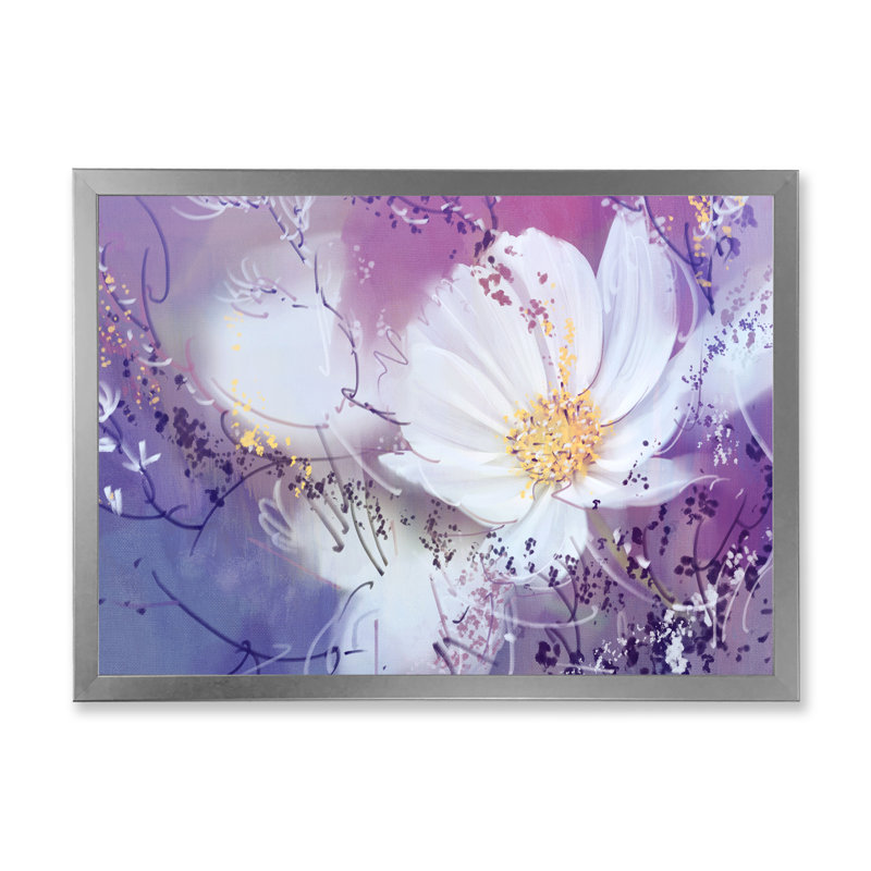 Fleur blanche - impression sur toile avec cadre flottant, H 24 po x l 36 po x P 1 po, Cadre photo argenté