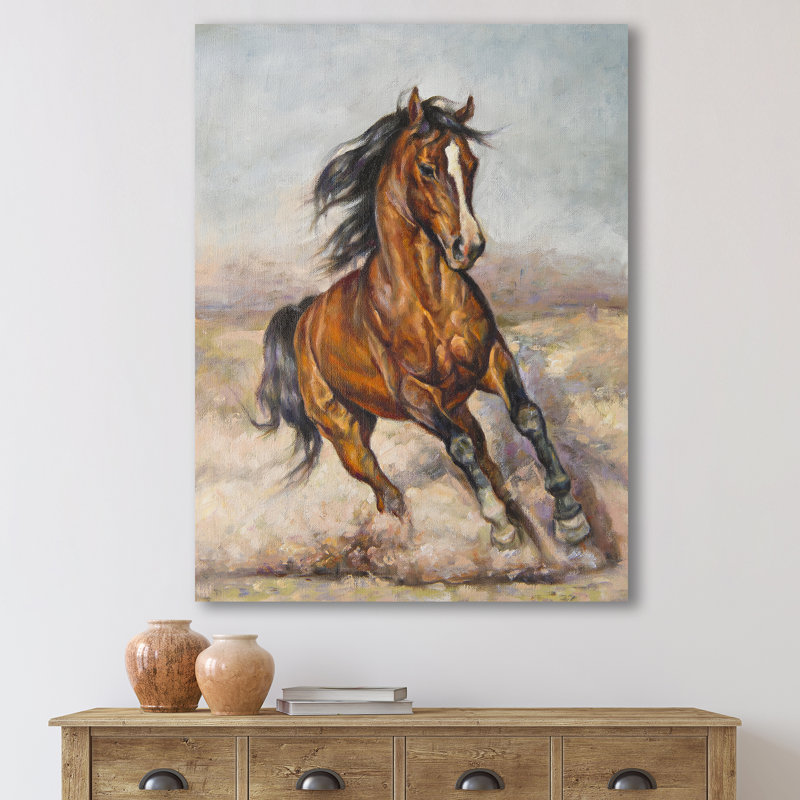 Peinture d'un cheval dans la course - Peinture sur toile, H 20 po x l 12 po x P 1po, Toile tendue