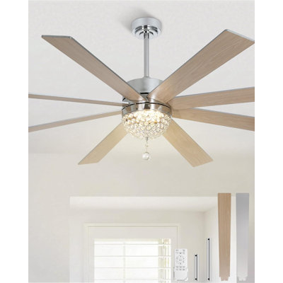 Ventilateur de plafond moderne en cristal de 72 po avec lumières et télécommande, ventilateur de plafond industriel réversible silencieux à courant continu, ventilateurs de lustre à DEL pour chambre à coucher, salon, salle à manger, chrome
