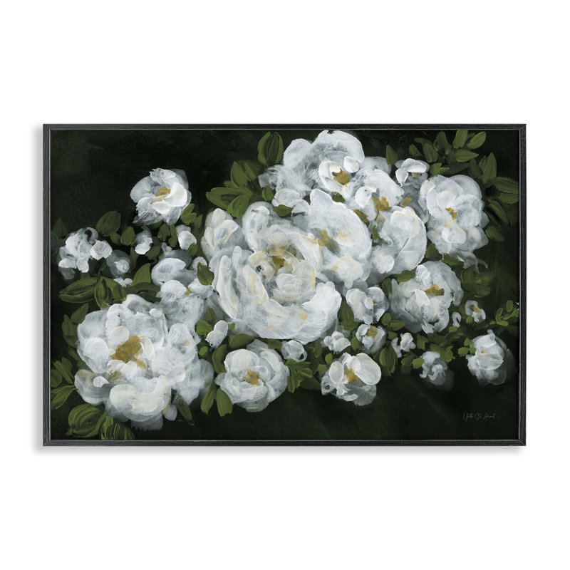 Midnight Blooming Roses, yvette St. Amant bg-026, H 12 po x l 18 po, Giclée encadrée noir minuit