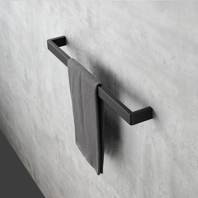 24" Wall Mounted Square Towel Bar Towel Rack in Matte Black, Noir mat
