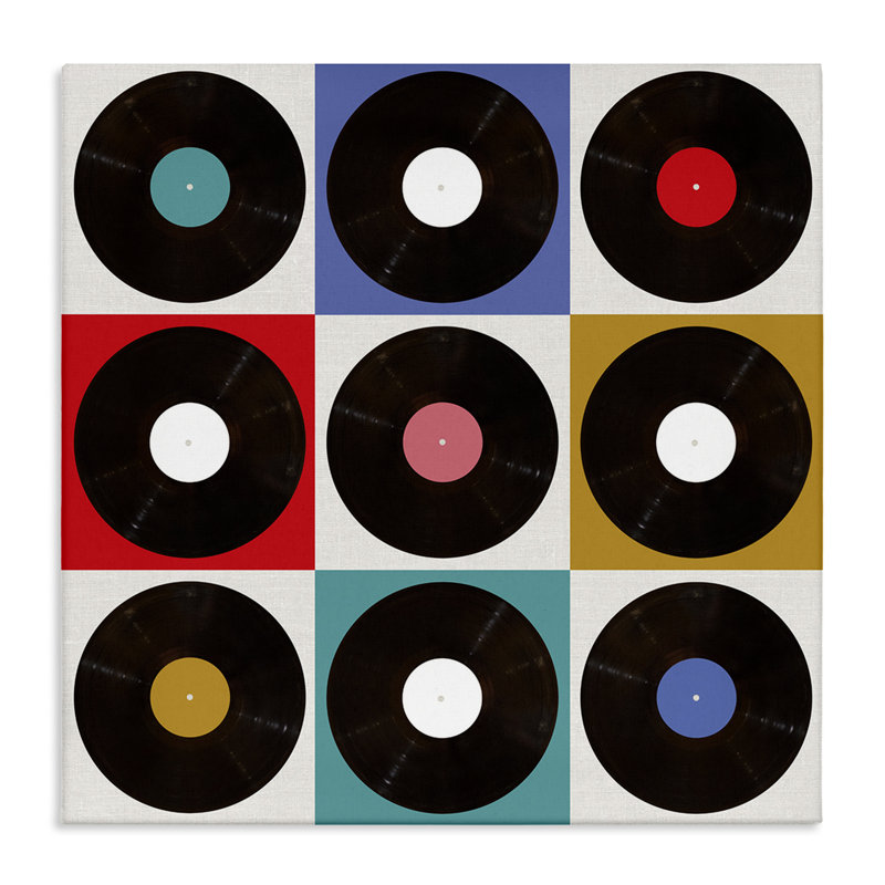 Toile avec dossiers de musique géométriques, conception de Katrina Craven, H 17 po x l 17 po