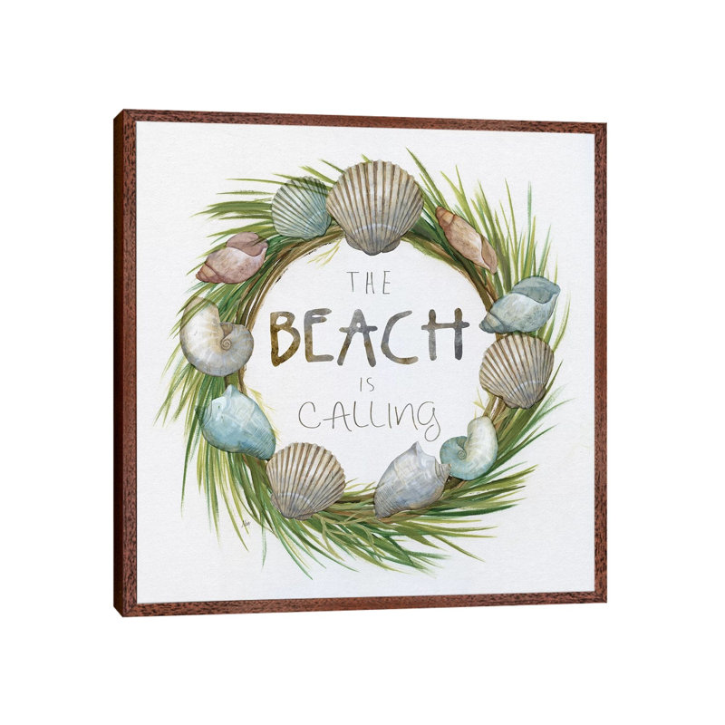Beach Is Calling by Nan - Print on Canvas, 66.04 cm H x 66.04 cm W, Classic Brown Wood Framed