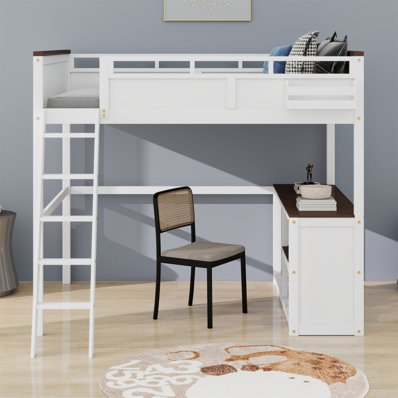 Loft Bed With Desk,Open Shelf And A Storage Box,USB Charging Station