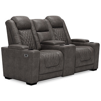 Gray Faux Leather Power Reclining Loveseat with Cup Holder