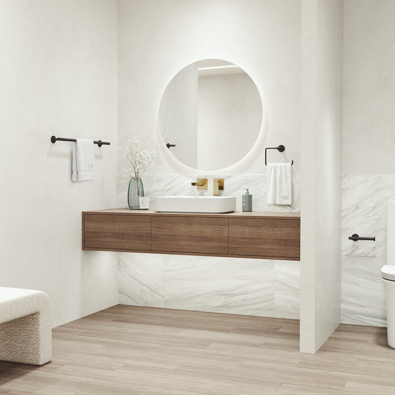 VIGO Elan 3-Piece Matte Black Bathroom Hardware Set with 24-in Towel Bar, Toilet Paper Holder and Hand Towel Holder