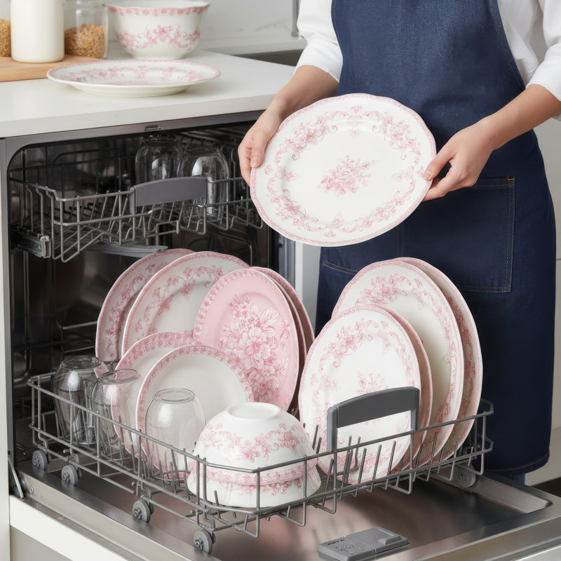 Ensemble de vaisselle 12 pièces pour 4 personnes 222 Fifth Genevieve Pink Porcelain - motif floral, assiettes et bols en céramique