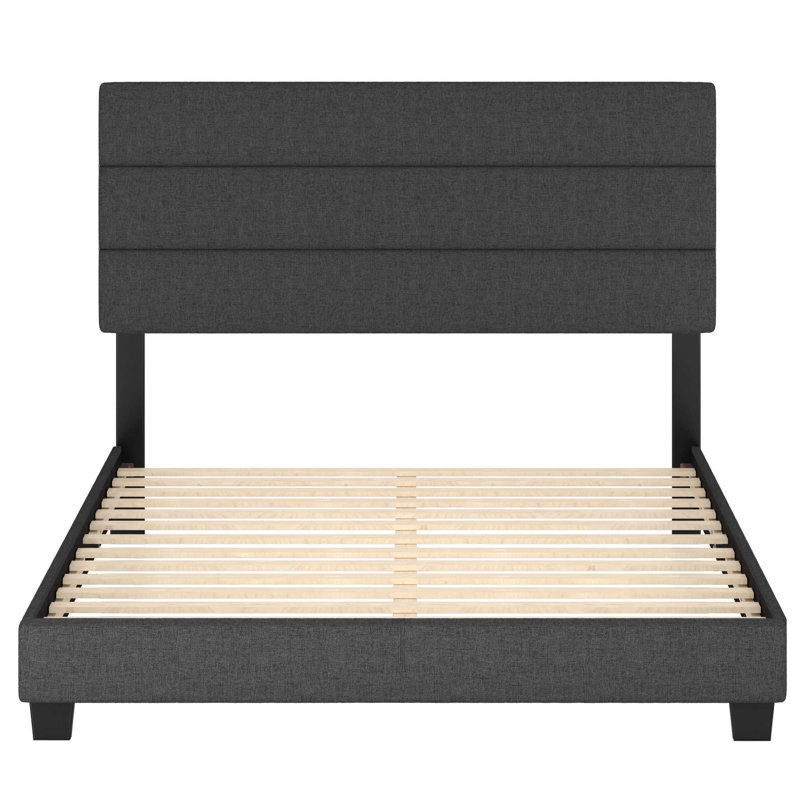 Sicily Dark Linen Upholstered Queen Platform Bed Frame with Headboard
