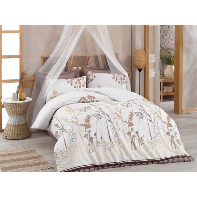 Ensemble de housse de couette 2 pièces en mélange de coton blanc / beige / brun Dovercourt