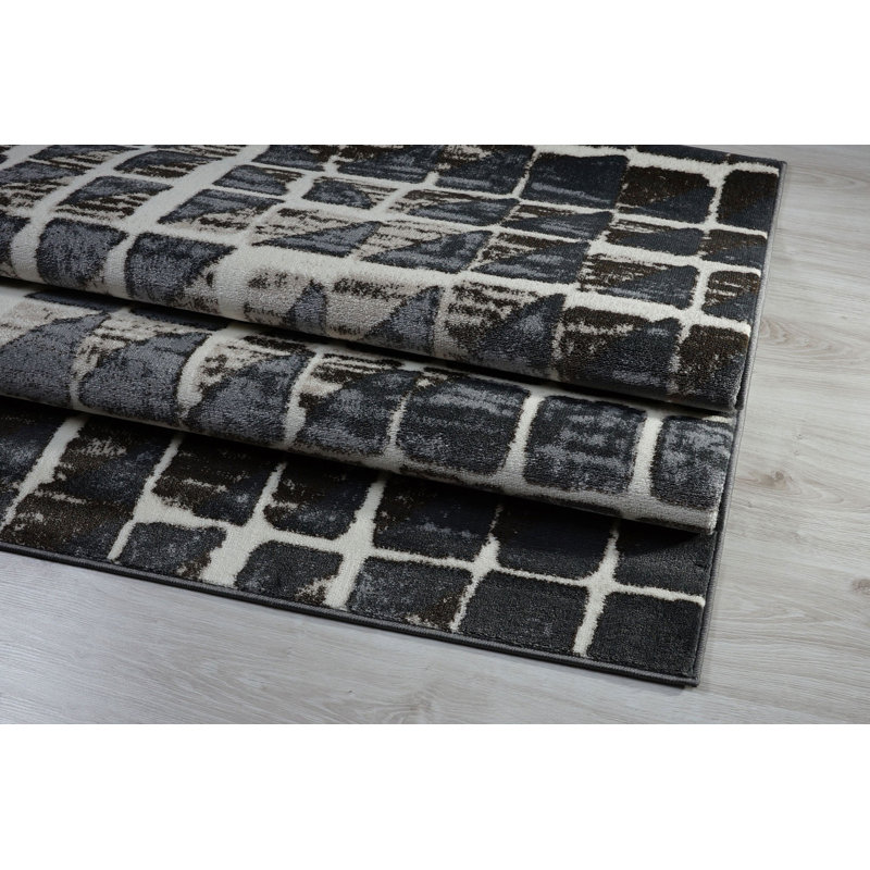 Tapis géométrique gris Alina, Rectangle 6 pi 3 po x 9 pi 3 po