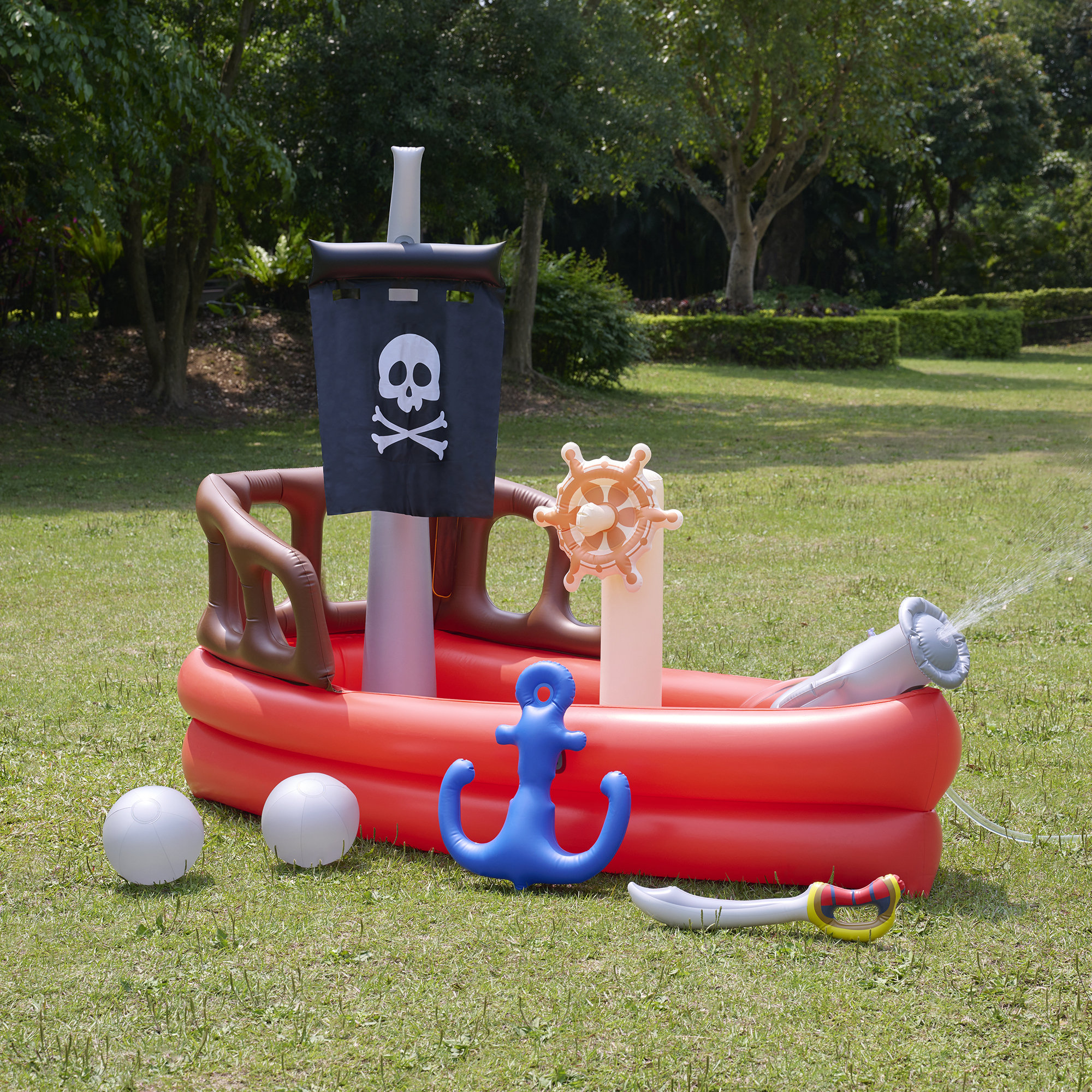 Teamson Kids Water Fun Pirate Boat Inflatable Kiddie Pool With Pump