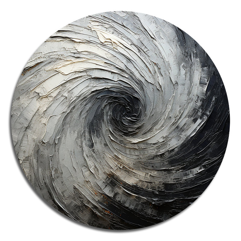 Mouvement méditatif gris et noir - Art abstrait rond en métal, H 23 po x l 23 po