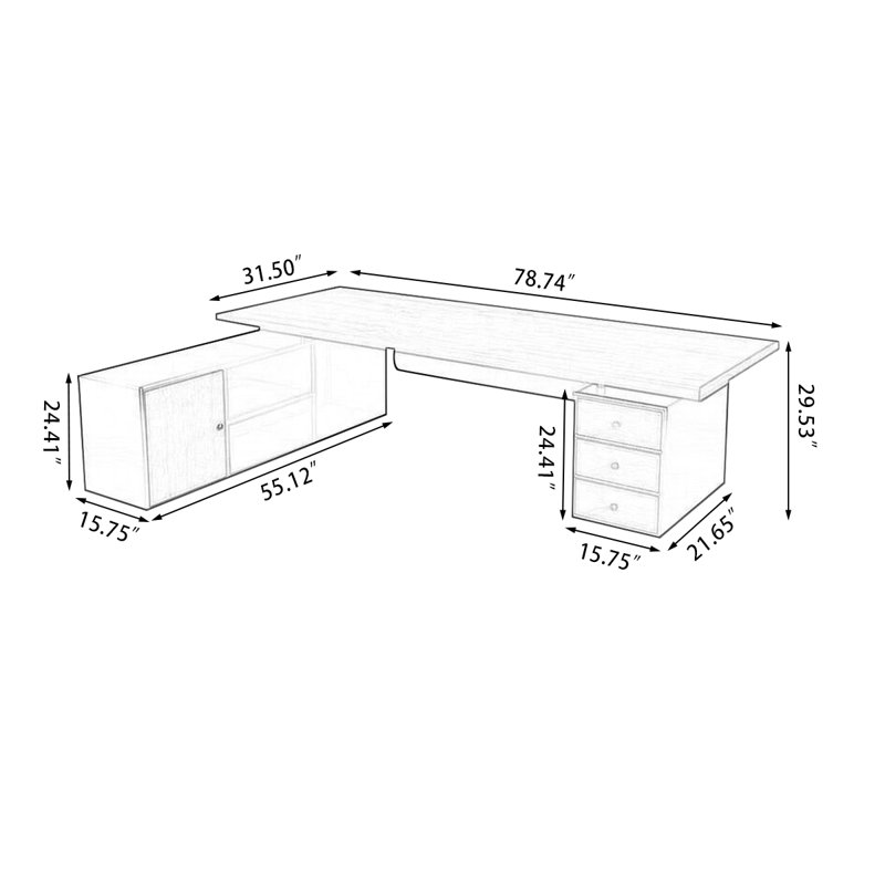Tan+Black Rectangular Solid Wood+Iron desks, Left Hand Return, 29.53" H x 78.74" W x 31.5" D