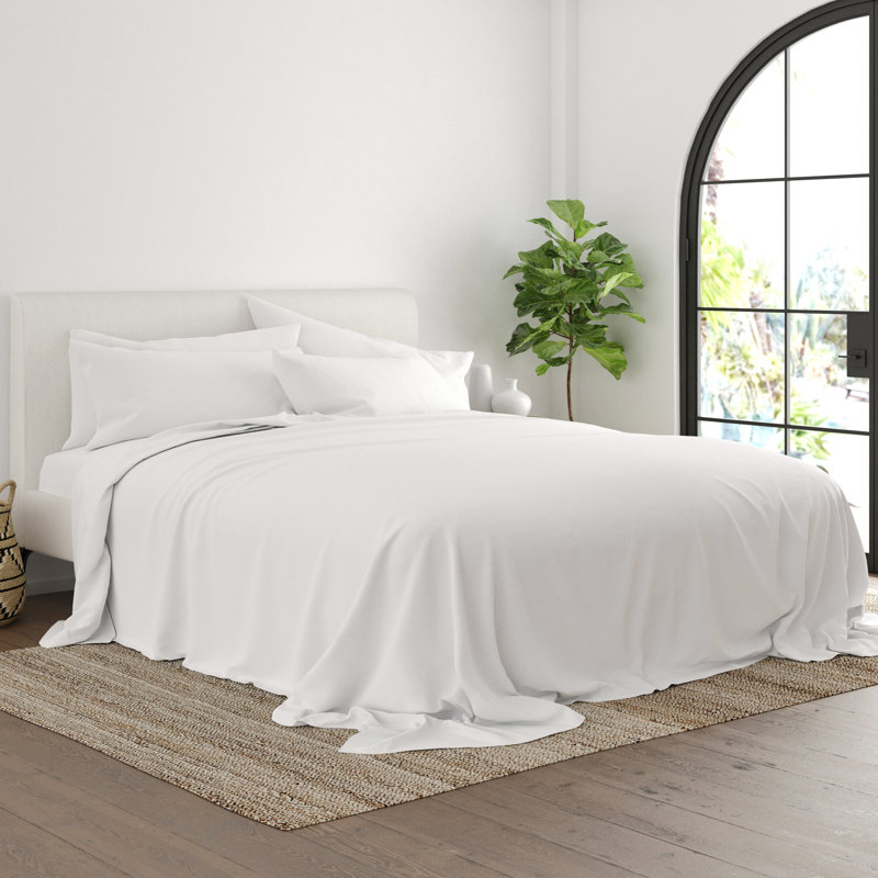 Ultra Soft Double-Brushed Microfiber Sheet Set, White,  Queen Sheet Set + 4 Pillowcases