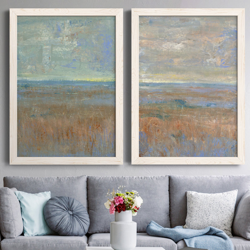 «Evening Marsh I», ensemble de 2 peintures sur toile encadrées, Toile blanche encadrée, H 37,5 po x l 55 po x P 1,5 po
