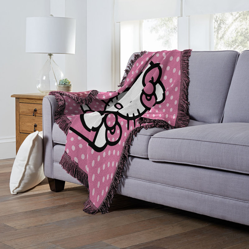 Sanrio Hello Kitty Polka Dots Jacquard Throw Blanket, Sanrio Decor, 46x60 Inches