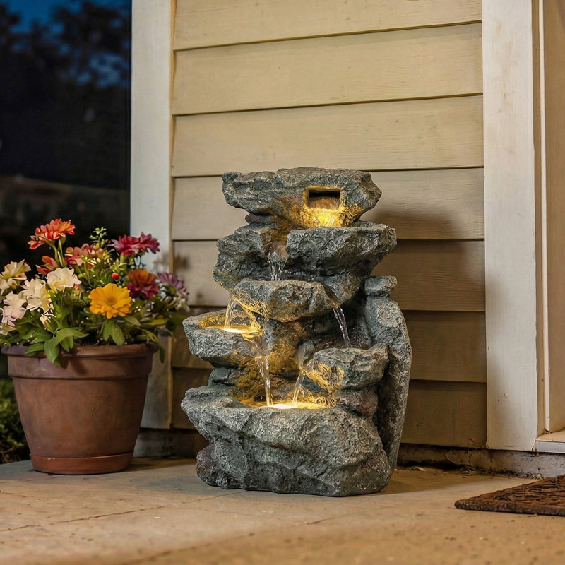 Outdoor Fountain with Lights