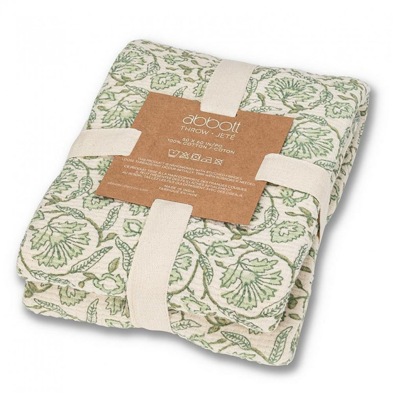 Green And White Floral Throw