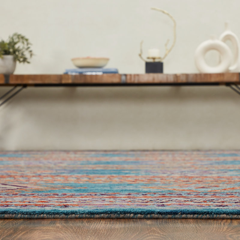 Salzer Turquoise Ember Wool Hand-Knotted Area Rug, Runner 2'6" x 10'