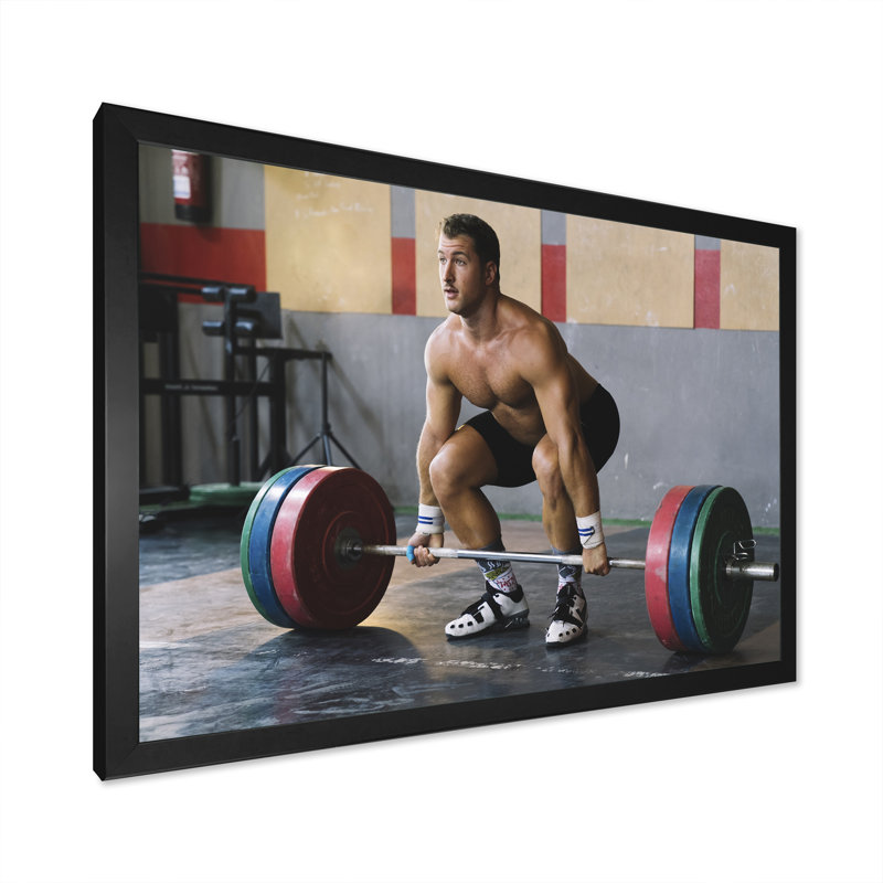 " Bodybuilder Deadlift ", 12" H x 20" W x 1" D, Black Picture Framed Canvas