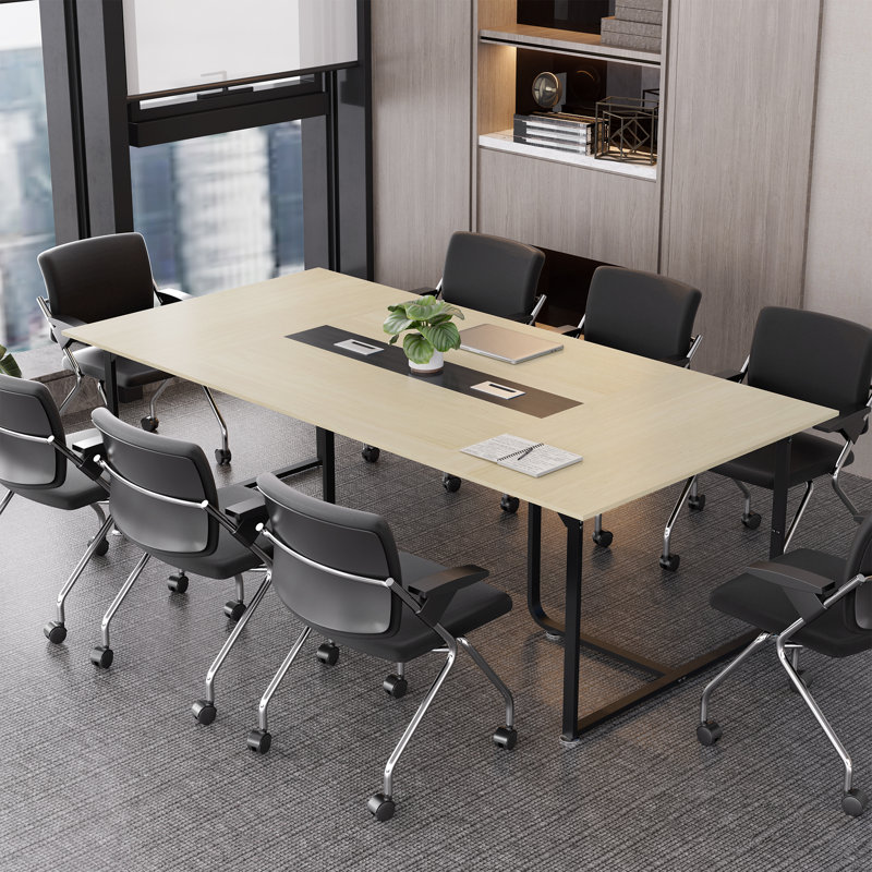Table de conférence en bois 94,4 po avec gestion des câbles intégrée et structure en métal robuste. Bureau polyvalent pour 8 à 10 personnes pour les bureaux et les salles de réunion
