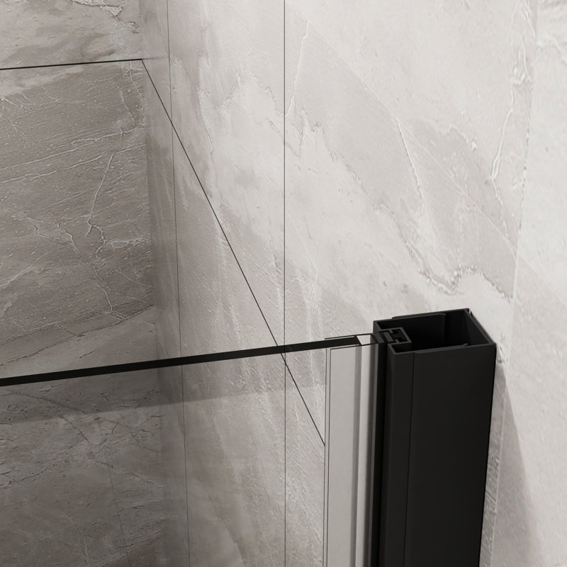 Porte de douche en verre - 34 po x 72 po noir trempé 180 rotation antirouille poignées et charnières bandes d'étanchéité 1/4 po pliable système de pivot
