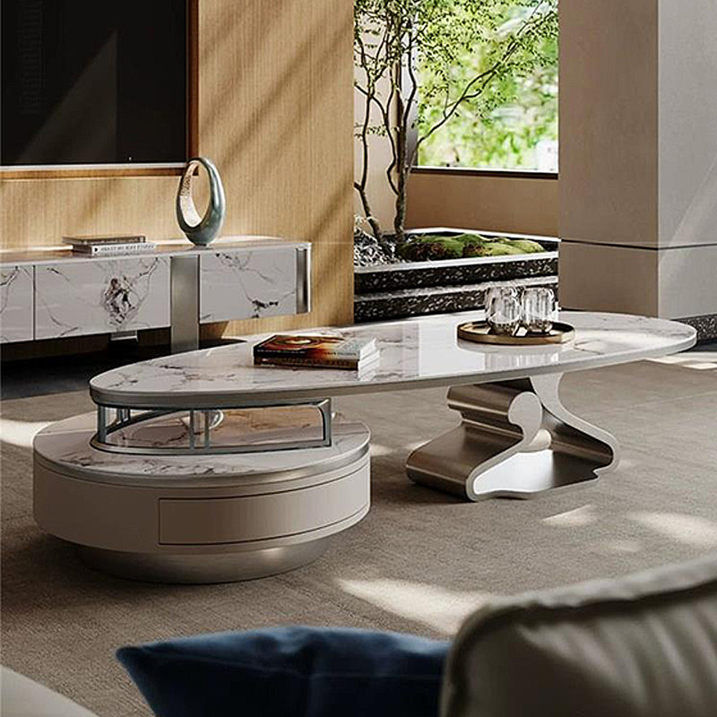 Ensemble de tables basses personnalisées Italian Light Luxury, Ivoire ivoire