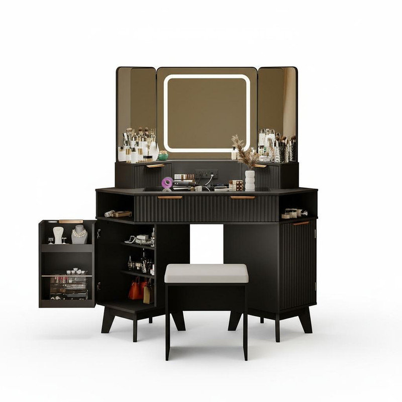 Dressing Table with Mirror, Black