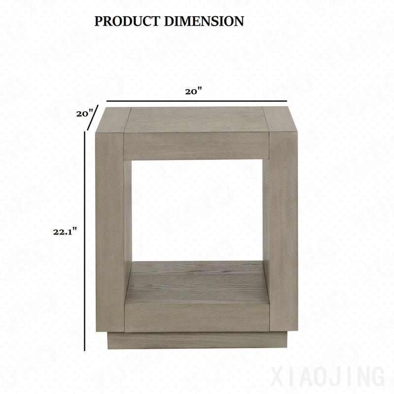 End Table, Square Natural Finish, Plinth Base