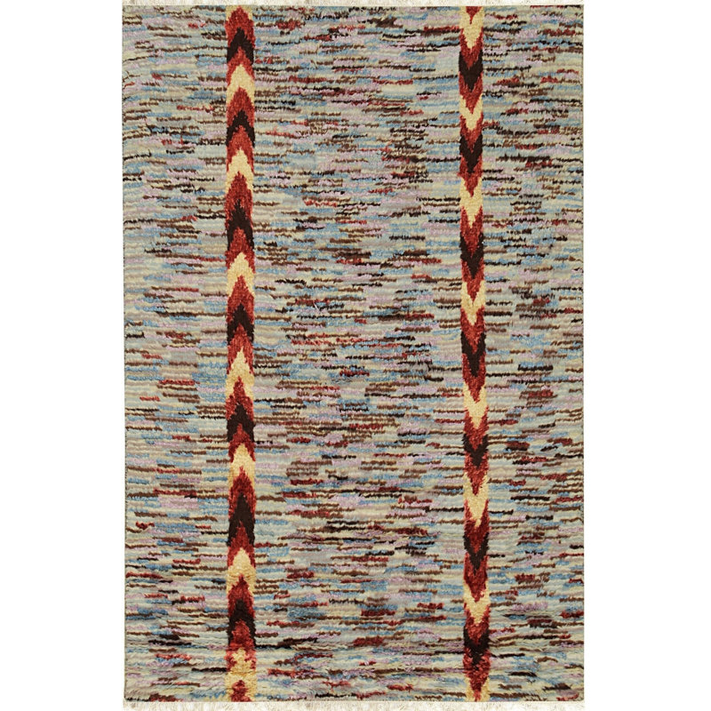 Tapis contemporain 6 pi 9 po multicolore en laine et bambou