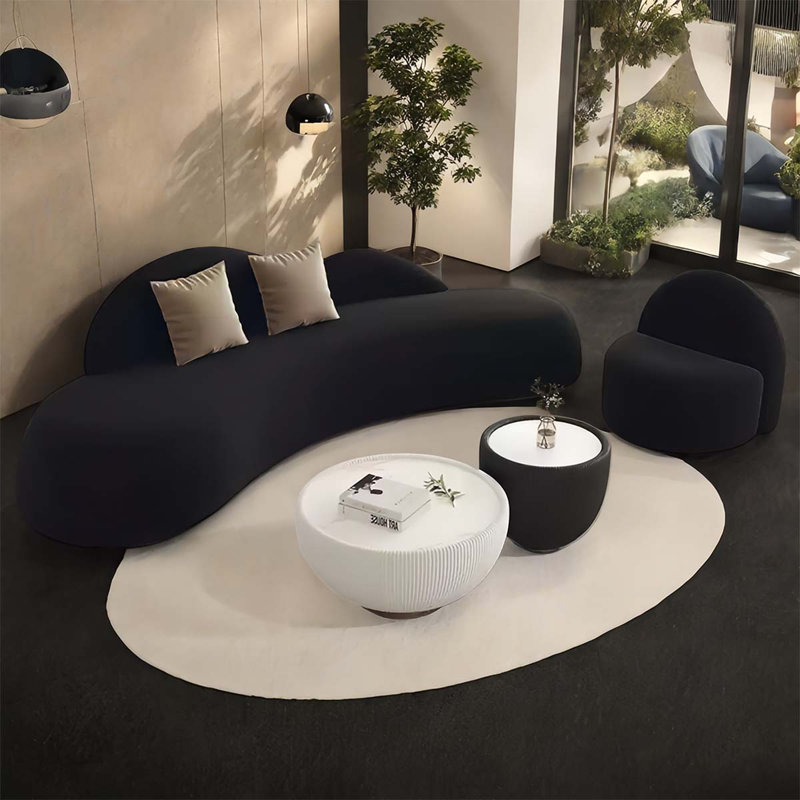Creative curved black sofa coffee table combinatio