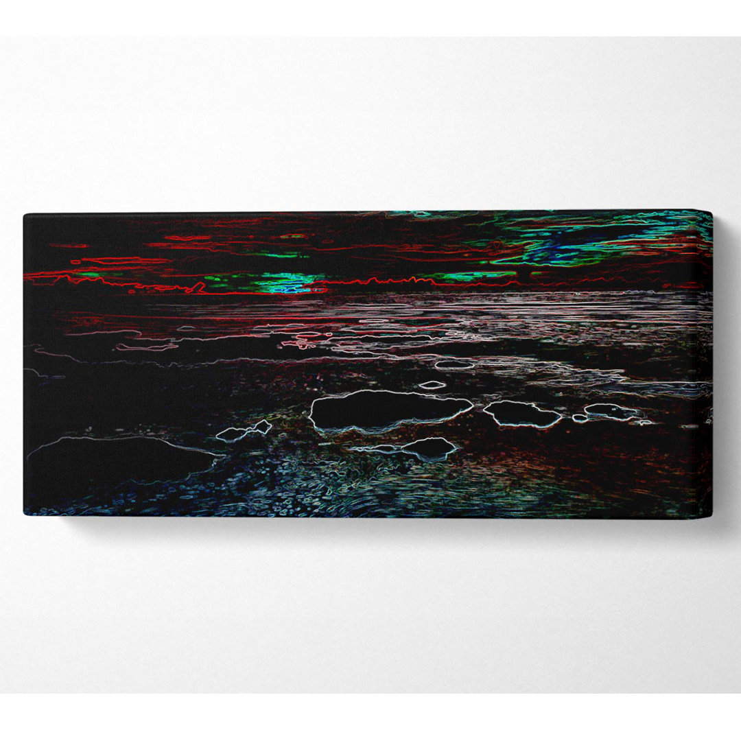 Abstrakte Neon-Meereslandschaft Panoramaleinwand