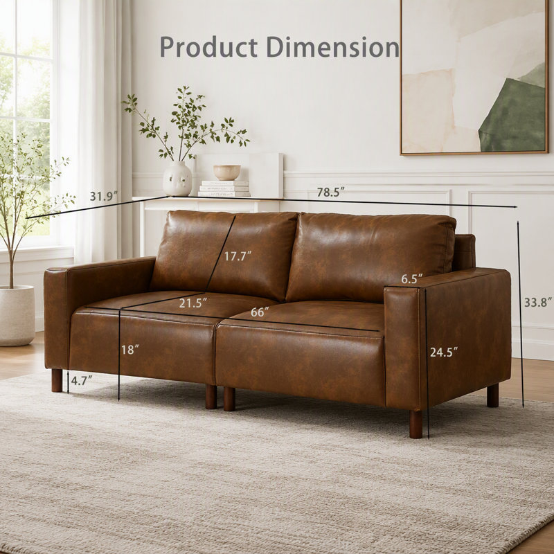 Grand canapé 78,5 po en similicuir PU, 2, Brown-2Seat