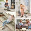 Petit tabouret de repose-pieds beige en lin