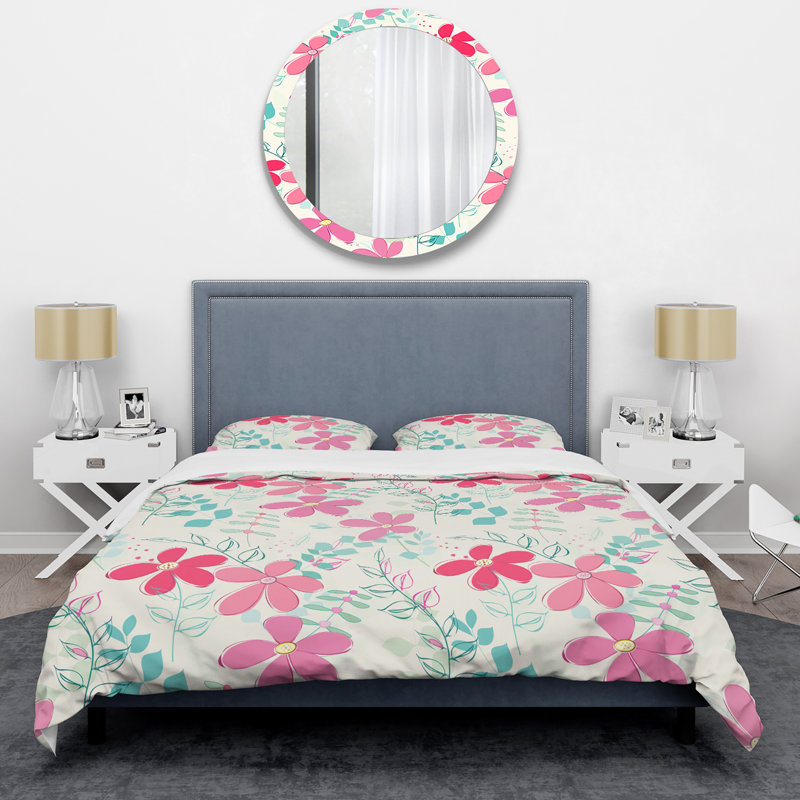 Fleurs roses - Ensemble de housse de couette floral - Polyester en microfibre