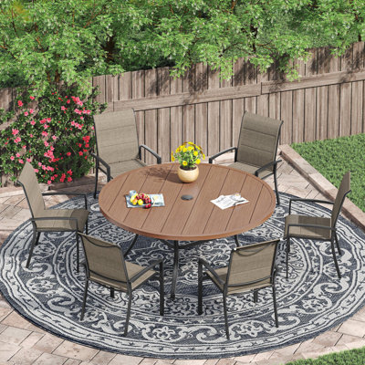 Patio Dining Set with 47.2" Round Dining Table and 6 Padded Textilene Dining Chairs