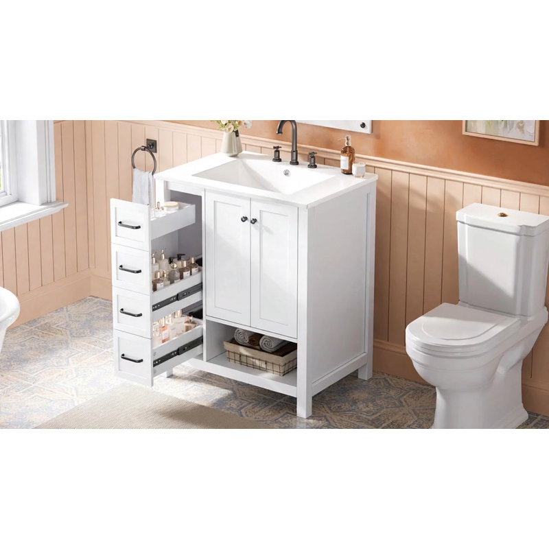 Meuble-lavabo de 76 cm (30 po) avec lavabo, 2 portes et 2 tiroirs, gris, Grey