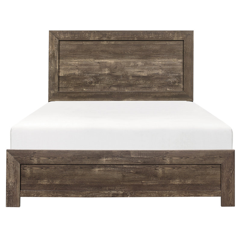 Lit double de style rustique au fini brun rustique, fabriqué en bois avec des rails, une tête de lit et un sommier tapissier. Nécessaire, indispensable, indispensable, requis, exigeant