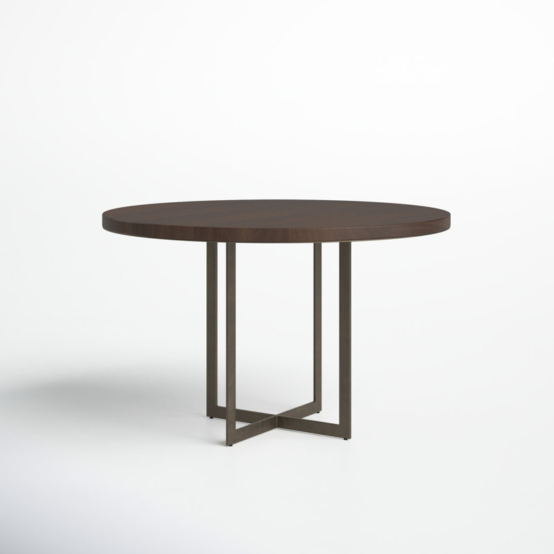 Tulane Round Solid Wood Top Metal Base Dining Table, Brown, Dark Brown