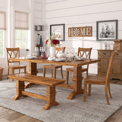 Richfield 78" Solid Wood Oak Finish Top 7-Piece Dining Set With X-Back Chairs